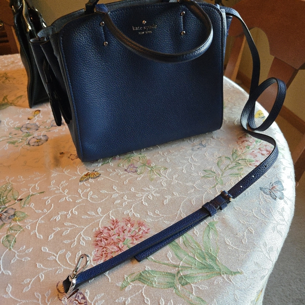 KATE SPADE Purse Tegan Pebbled Leather Blue Satchel Bag Handbag Crossbody A+ - Picture 6 of 11